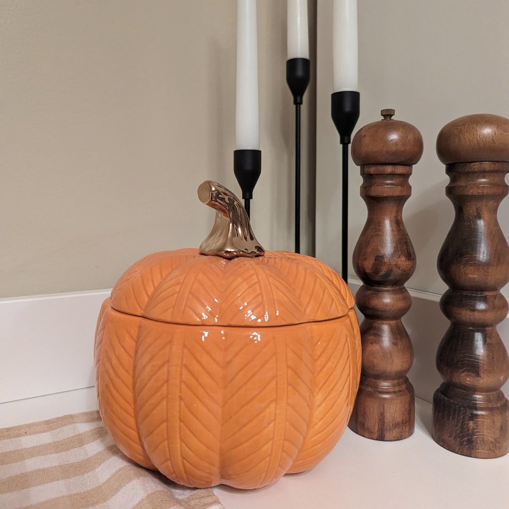 Orange Ceramic Pumpkin Canister